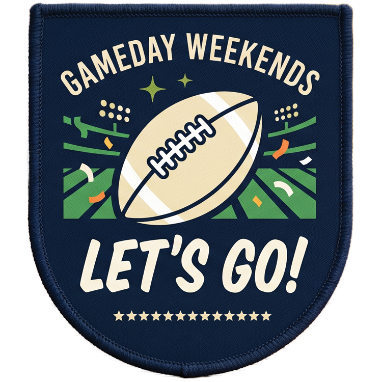 Gameday Weekends Lets Go velcro patch with football on navy shield badge