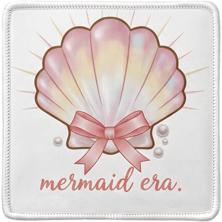 Mermaid Era — UV printed Signature velcro patch, iridescent seashell with bow and pearls