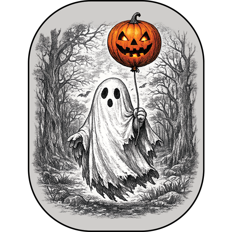 Ghost with pumpkin balloon velcro hat patch