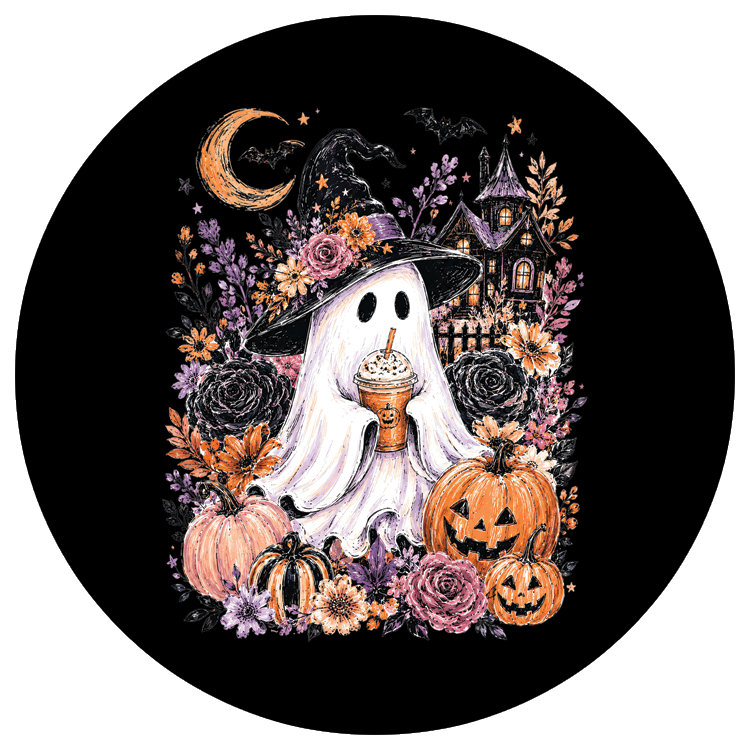 Ghosty witch ghost with latte velcro hat patch