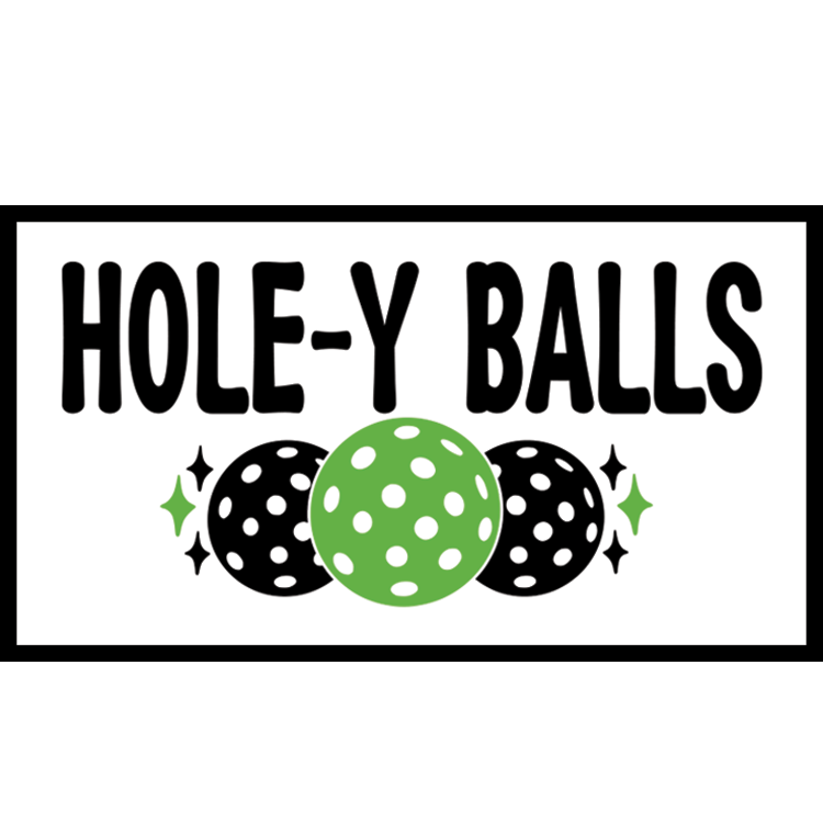 Hole-y Balls patch — three pickleballs, the centre one green, on white