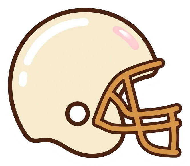 Retro Football Helmet mini hat patch: a glossy cream football helmet in side view with a tan face mask and no logo, outlined in dark brown