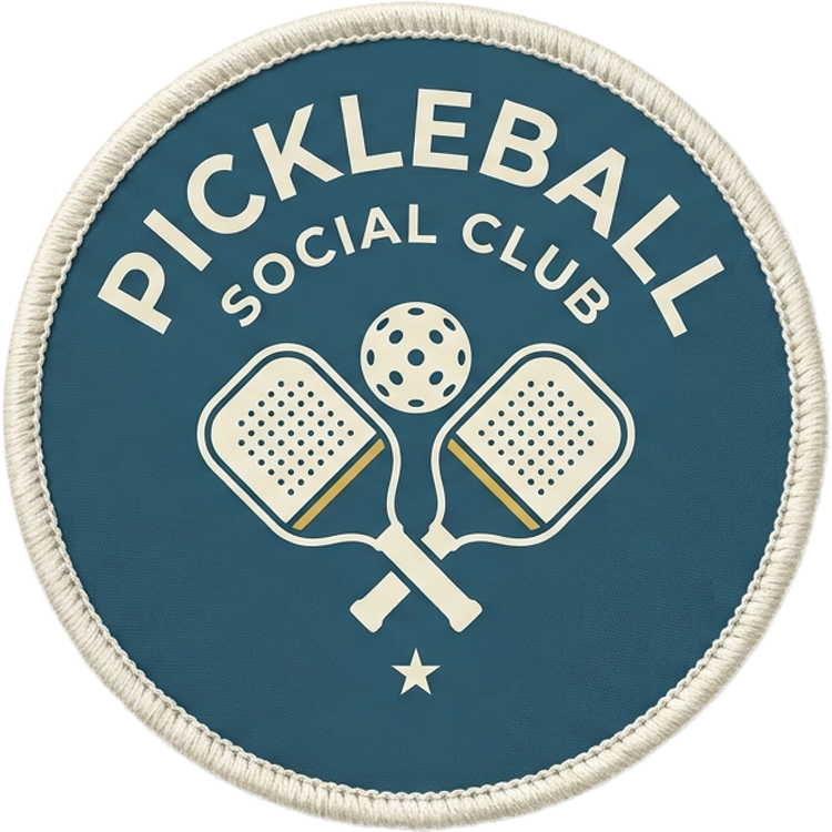 Pickleball Social Club velcro patch with crossed paddles on teal circular badge