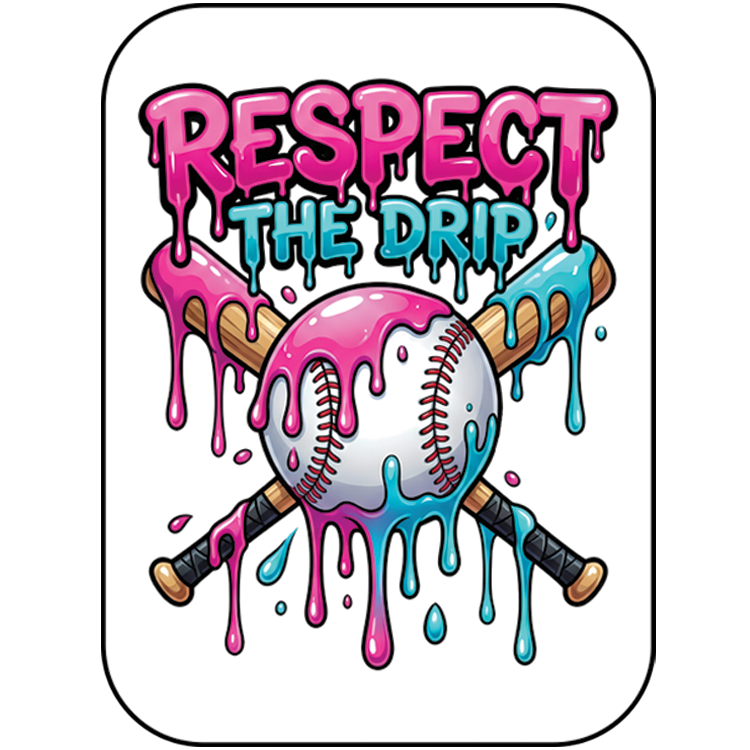 Respect The Drip velcro patch with crossed baseball bats and dripping pink and blue paint