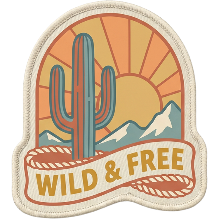 Wild & Free — UV printed Signature velcro patch, desert cactus and sunburst banner
