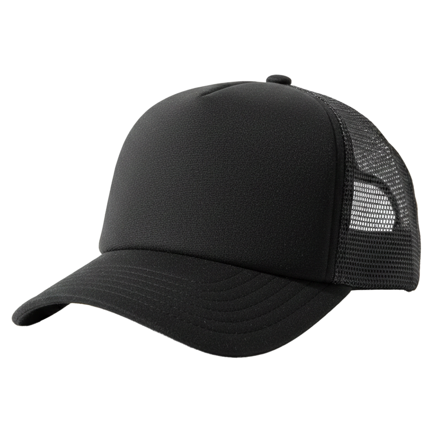 The Canvas — black 5-panel velcro-compatible custom patch trucker hat