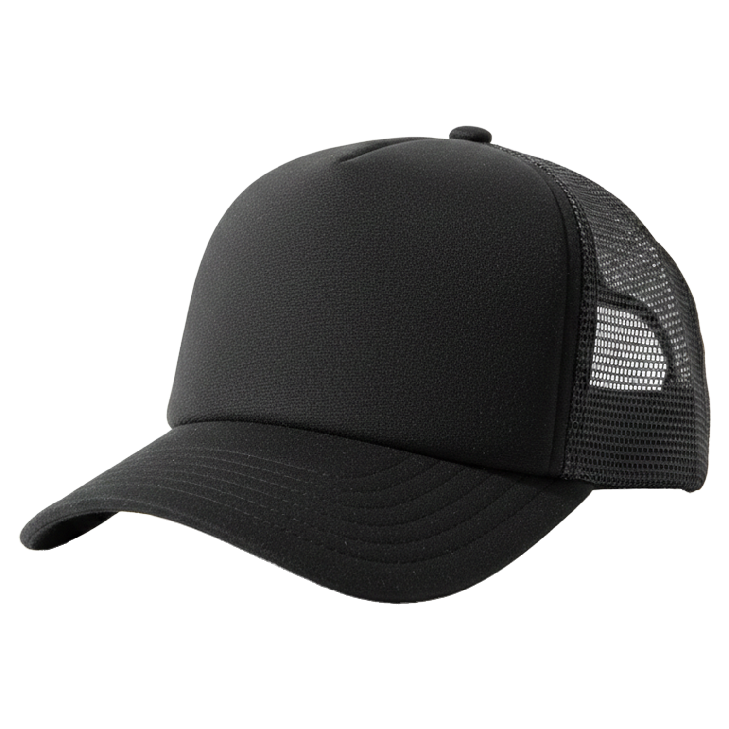 The Canvas — black 5-panel velcro-compatible custom patch trucker hat