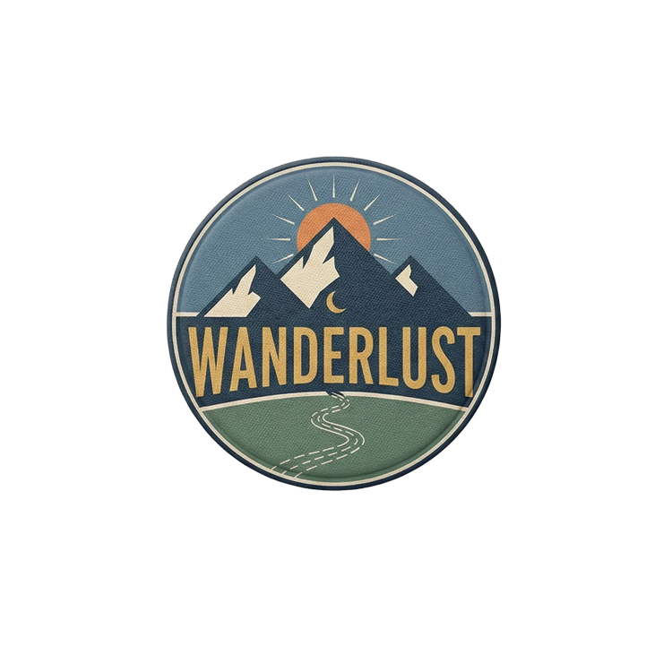 Wanderlust badge reel patch, 1.25 in