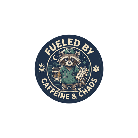 Fueled By Caffeine & Chaos | Badge Reel Patch, 1.25 in