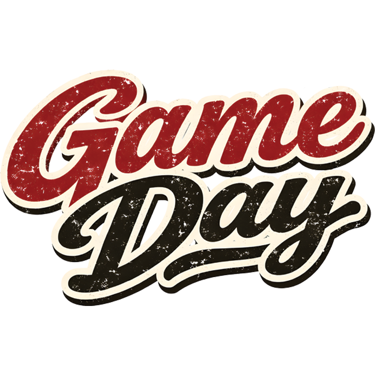 Game Day velcro patch in red and black vintage script for trucker hats