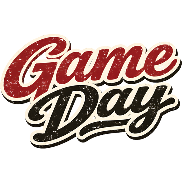 Game Day hook and loop patch in red and black vintage script for trucker hats