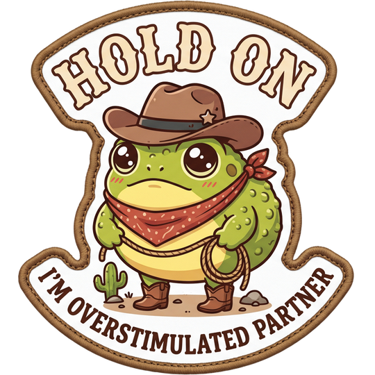 Hold On, I'm Overstimulated | Hook + Loop Hat Patch, 2.5 in for Trucker Hats