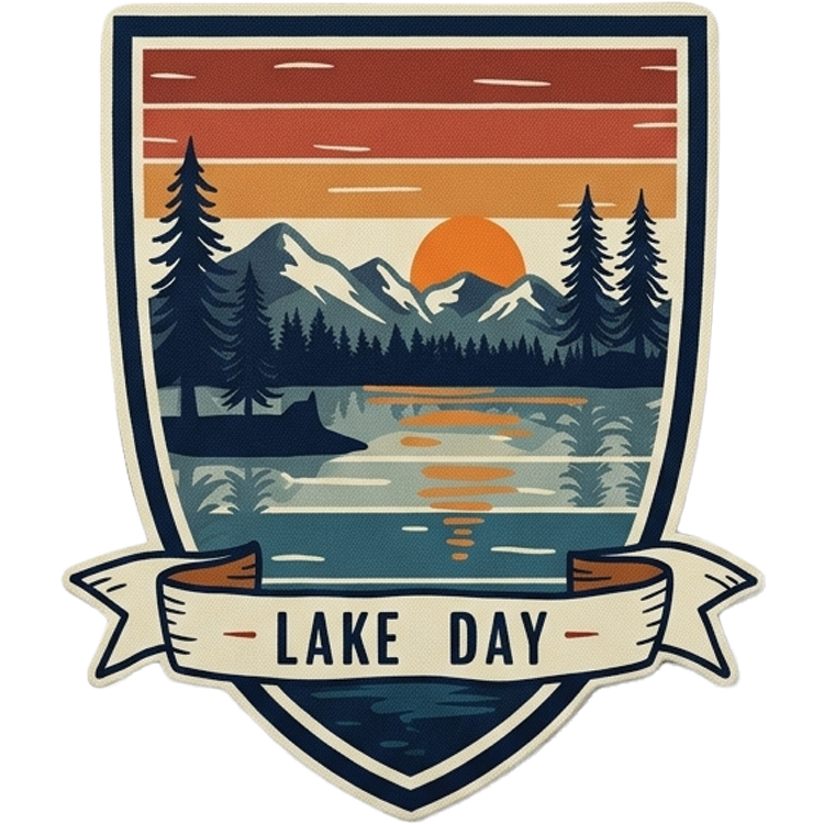 Lake Day — UV printed Signature velcro patch, lake, pines and mountain crest