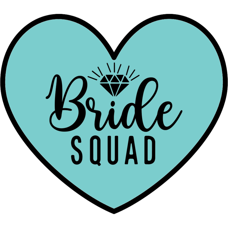 Bride Squad patch — teal heart with a diamond above script lettering