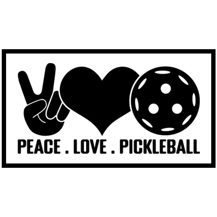 Peace Love Pickleball patch — peace sign, heart, and pickleball in black and white