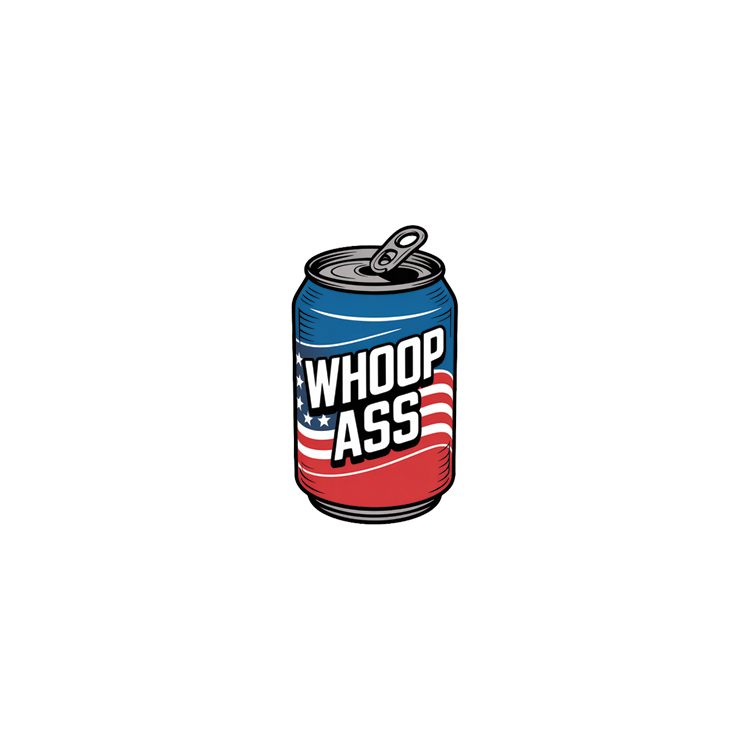 Whoop Ass Candyz patch — an opened red, white and blue soda can reading WHOOP ASS