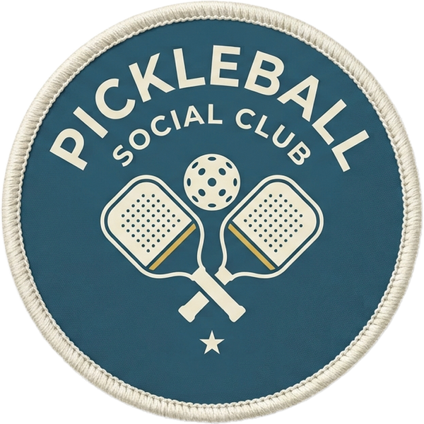 Pickleball Social Club hook and loop patch with crossed paddles on teal circular badge