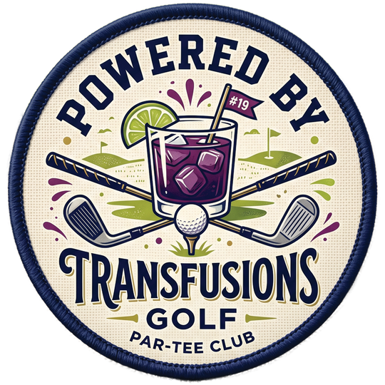 Powered By Transfusions | Velcro-Compatible Hat Patch, 2.5 in for Trucker Hats