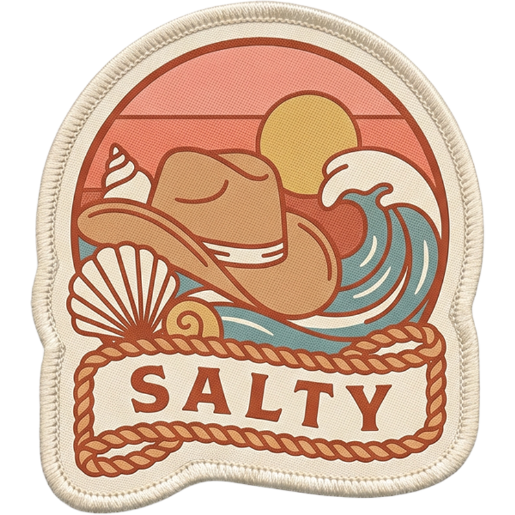 Salty — UV printed Signature velcro patch, beach hat, wave and seashell banner