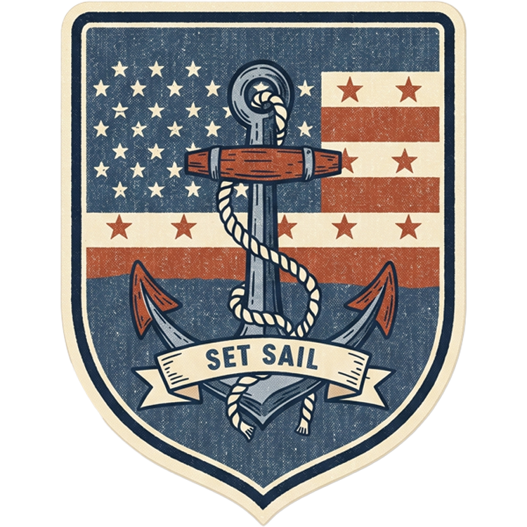 Set Sail — UV printed Signature velcro patch, nautical anchor and flag banner
