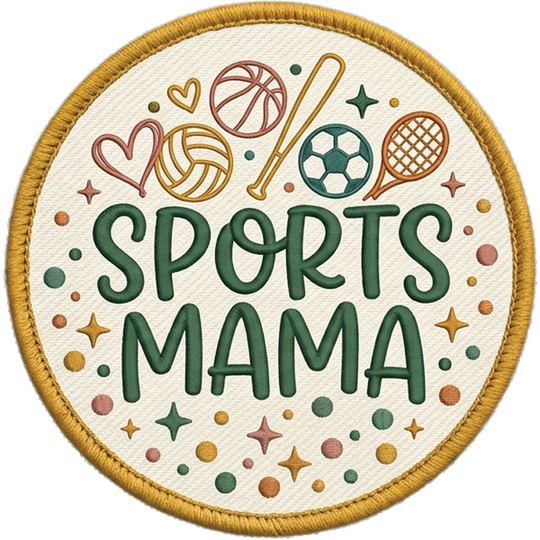 Sports Mama | Velcro-Compatible Hat Patch, 2.5 in for Trucker Hats
