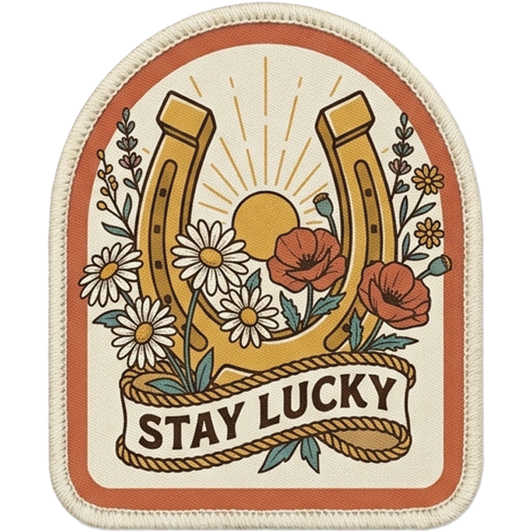 Stay Lucky — UV printed Signature velcro patch, horseshoe with wildflowers and banner